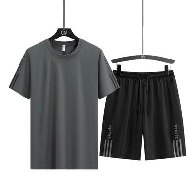 Ice Silk Sports Suit Men's Two-piece T-shirt Men's Short Sleeved Casual Ice Silk Pants Men's Quick Drying Shorts Set