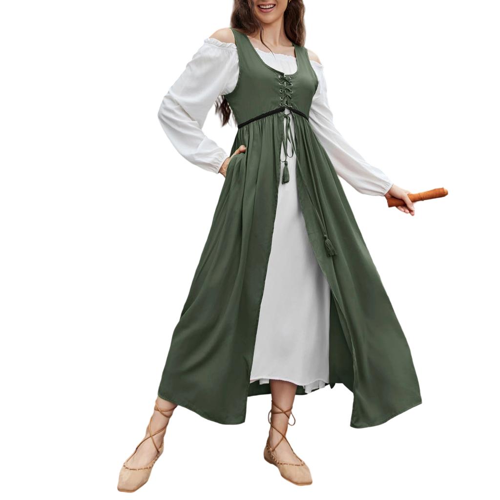 Women's Long Sleeve Dress Fall Casual T Shirt Loose Fit Pleated Front Dresses With Pockets