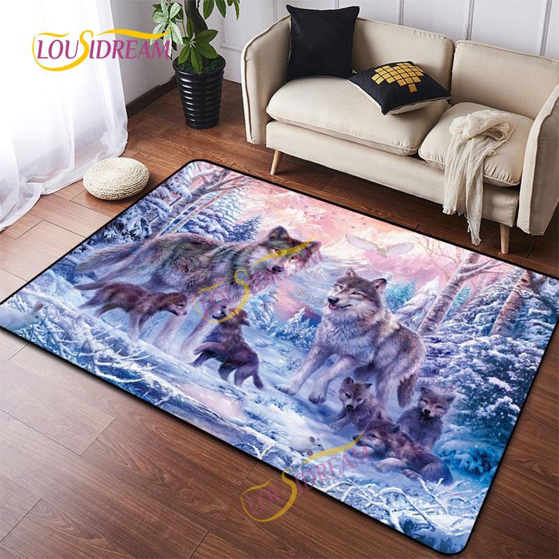 Animal Art Tiger Washable Square Soft Wolves Rug Living Room Bedroom Decorative Floor Mat Kitchen Bathroom Door Mat carpet.