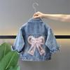 2025 Spring/Autumn Denim Bow Jacket for Girls – Trendy Korean Style for Kids