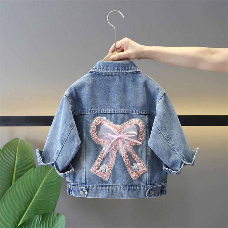 2025 Spring/Autumn Denim Bow Jacket for Girls – Trendy Korean Style for Kids