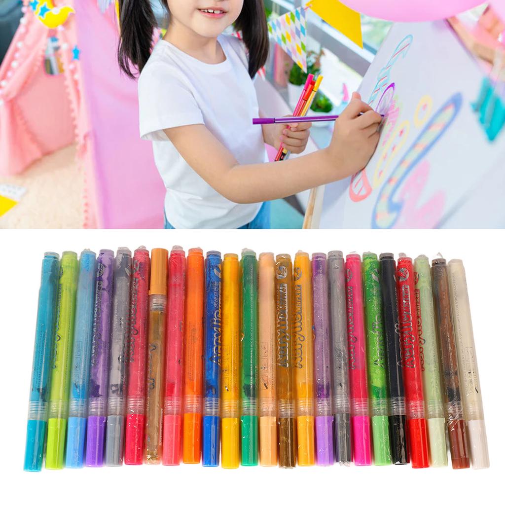 24 Colors Acrylic Pen Set Permanent Odorless Waterproof Acrylic Pens Marker Watercolor Brush Pens Fo