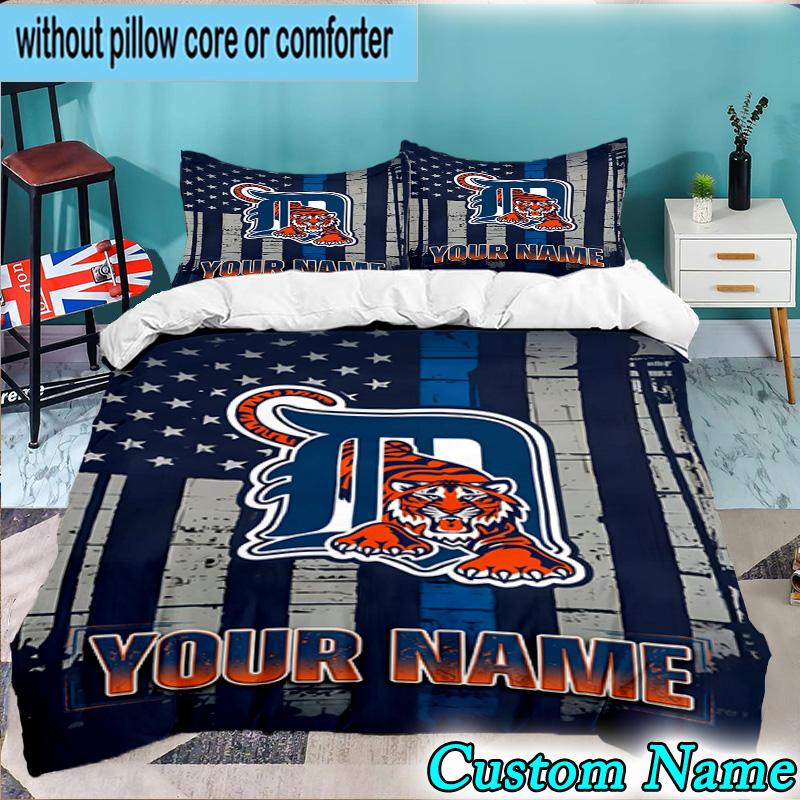 Custom Name 3PCS Detroit Tigers Emblem Bedding Set,Including Duvet Cover And 2pcs Pillowcases Perfect for Bedroom,Dormitory,Fan Christmas Gift