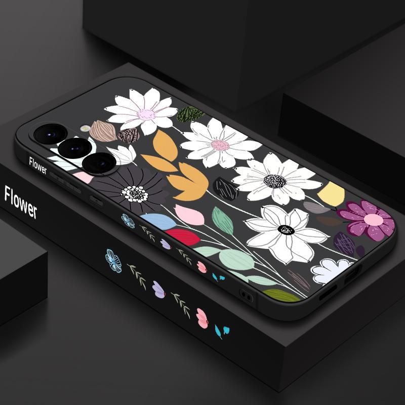 White Flower Pattern Case For Samsung S26 S25 Ultra S24 S23 S22 Plus S21 FE A15 A16 A17 A35 A36 A54 A55 A56 5G Soft Silicone Cover