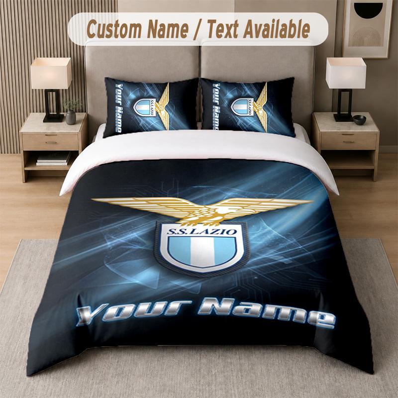 Ensemble de literie Design Lazio FC Texte personnalisé 1 Housse de couette & 2 Taies d'oreiller