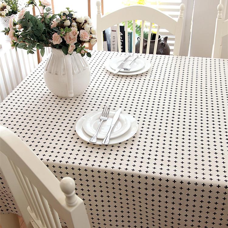 Polyester-Cotton Modern Simple Color Bottom Black Polka Dot Five-Star Rectangular Tablecloth Coffee Table Tablecloth Dining Table Cloth