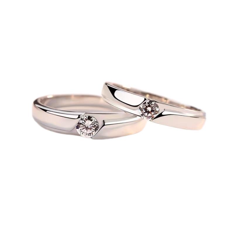 Sterling Silver Zircon Couple's Ring Set: Elegant Proposal/Wedding Gift for Men & Women