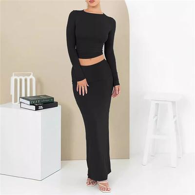 Women’s Spring Summer Autumn Solid Color Comfortable Sexy Slim Fit Two Piece Set Long Sleeve Long Dress Casual Elegant Outfit