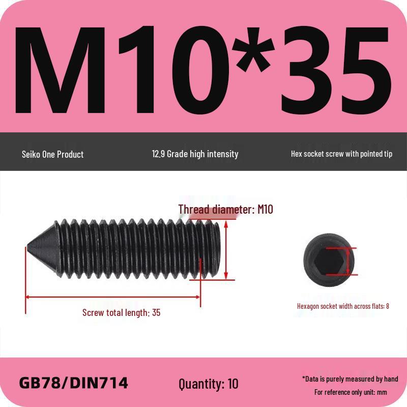 12.9 Grade Pointed Set Screw Grub Set: Headless Screws M3 M4 M5 M6 M8 M10