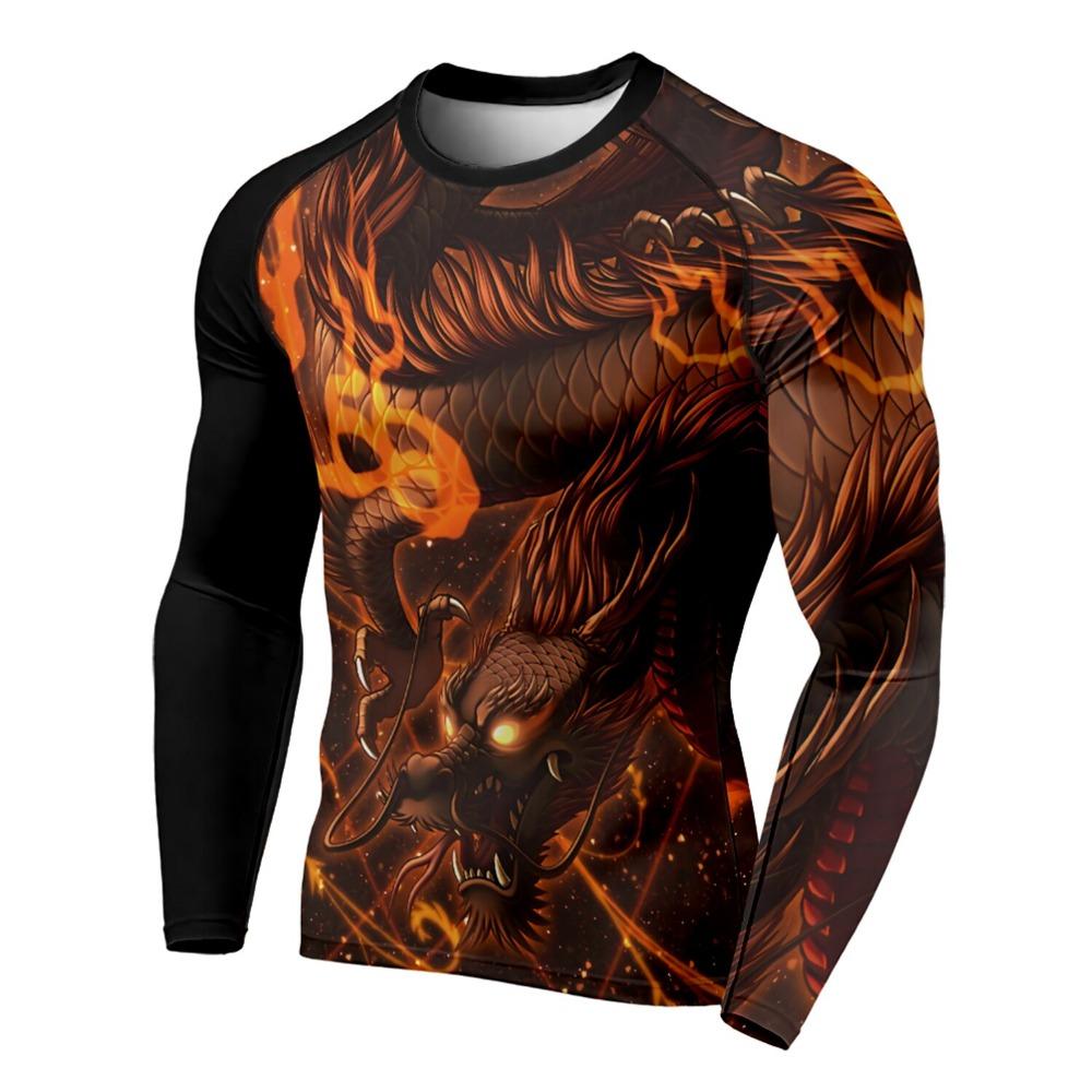 Maglietta girocollo da uomo con stampa 3D, motivo drago, stampa 3D, autunno, casual, a maniche lunghe, oversize, alla moda