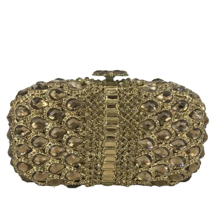 

Boutique De FGG Elegant Brown Women Crystal Evening Clutch Bags Wedding Party Rhinestone Clutch Minaudiere Handbags and Purses Mini Clutch золотой