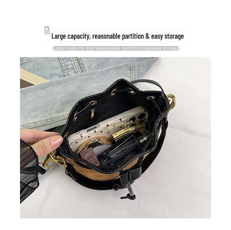 2025 High-End Color Block Retro Bucket Bag - Handheld, Single Shoulder, Crossbody