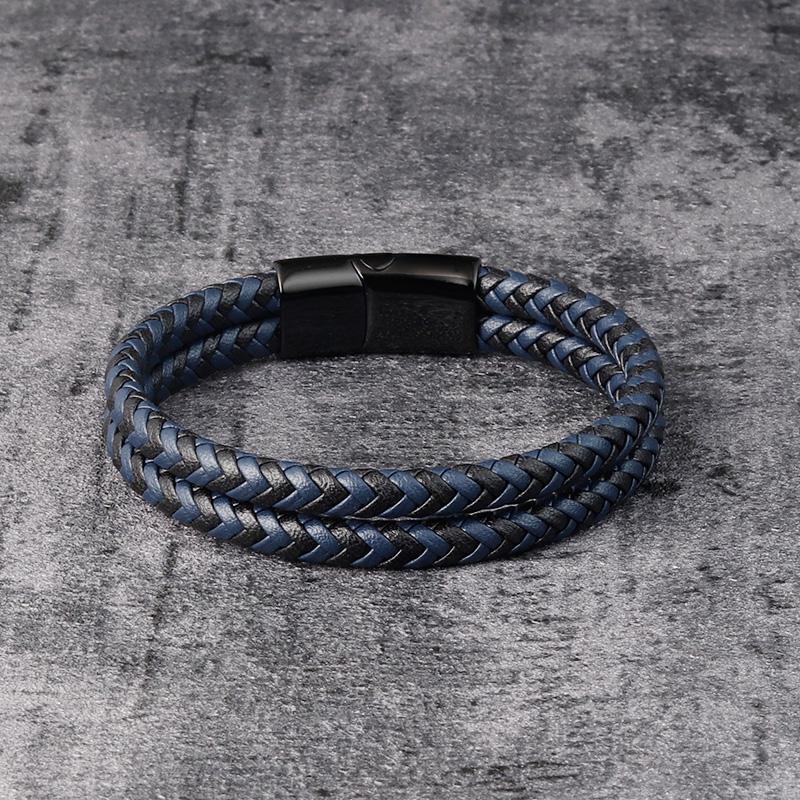 Fashion Genuine Leather Bracelet for Men Brown Black Rope Chain Stainless Steel Clasp Magnetic Punk Jewelry Cool Gift