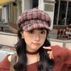 Plaid Octagonal Painter's Hat Women's Autumn and Winter Literary Retro Face Showing Small Cloud Hat Fashionable and Versatile Duck Beret