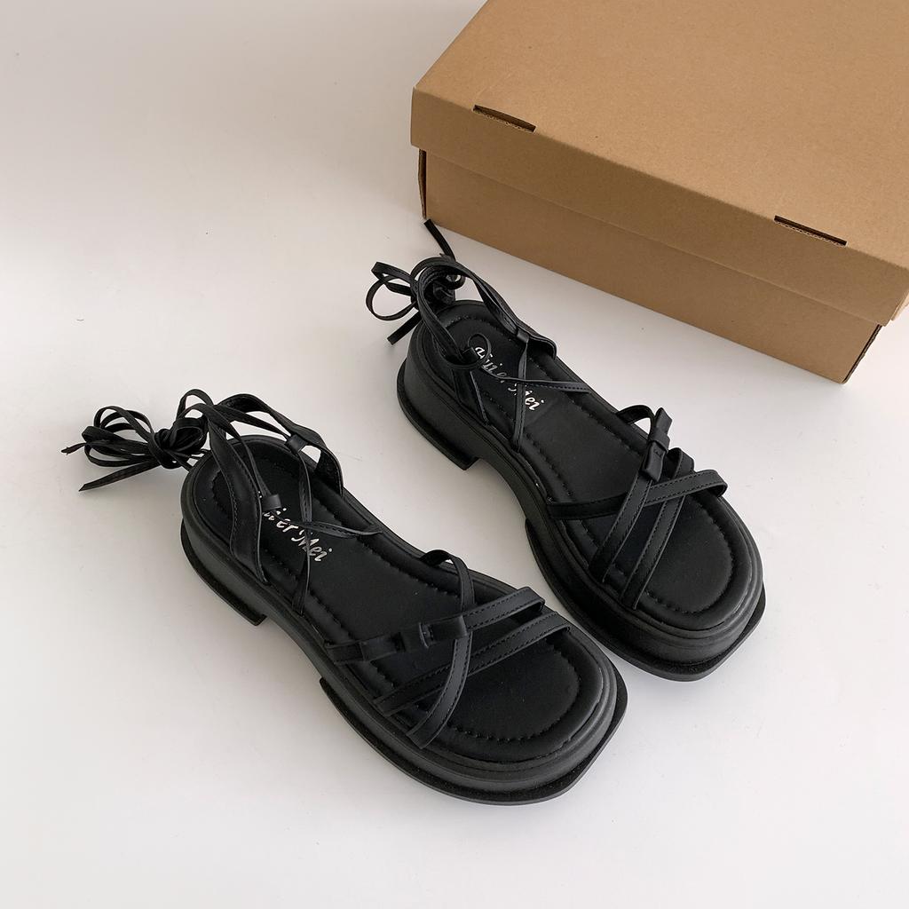 Black French Fairy Wind Platform Sandals Women's 2025 New Summer with Skirt High-end Straps Roman Shoes