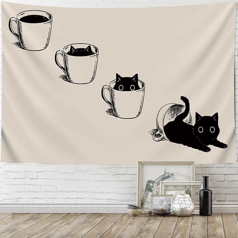 VIKAMA Literary Ins Style Cat Decorative Tapestry Bedroom Bedside Wall Cloth Tapestry Background Cloth Dormitory Tapestry Decor