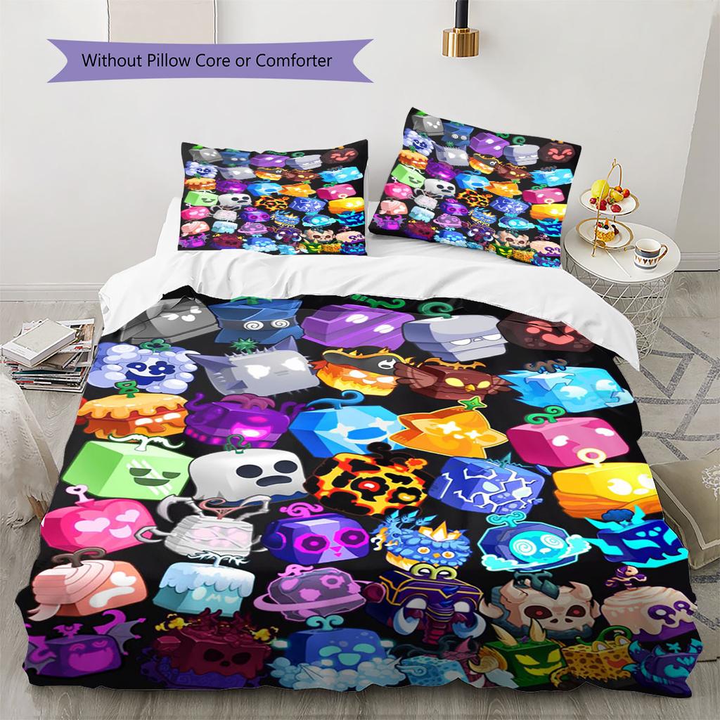 Blox Fruits Pattern Bedding,Quilt Set Quilt Cover Pillowcase Home Birthday Gift(1 * Duvet Cover + 2 * Pillowcase, Without Core)