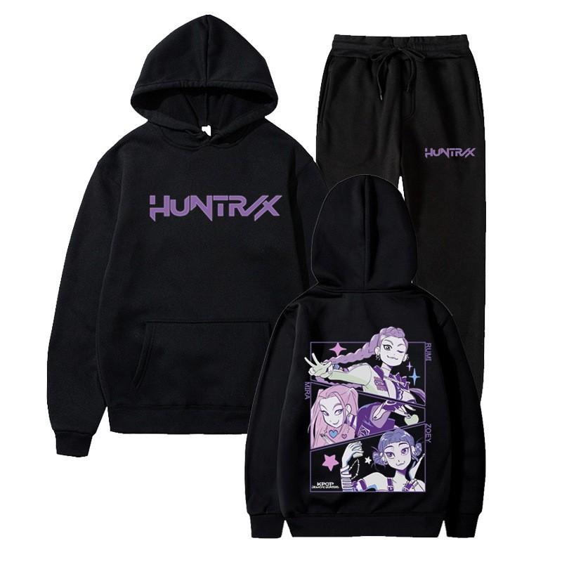 Unisex Hooded Sweatshirt Set Kpop Style Printed Loose Fit Winter