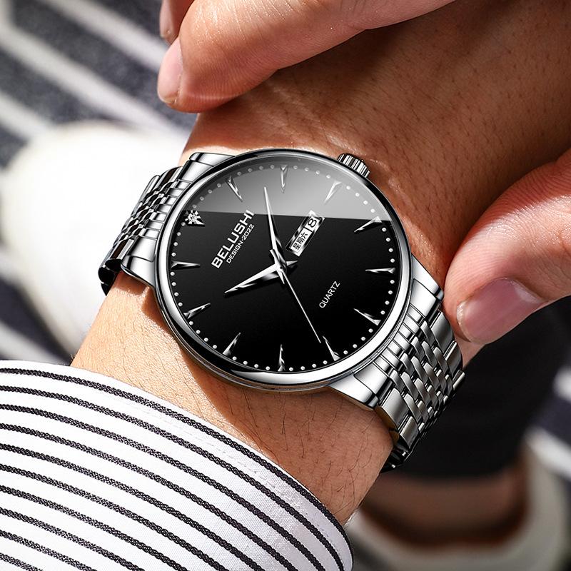Men's Business-Style Stainless Steel Band Quartz Watches Waterproof Fashionable 9mm Case 30M Water Resistant