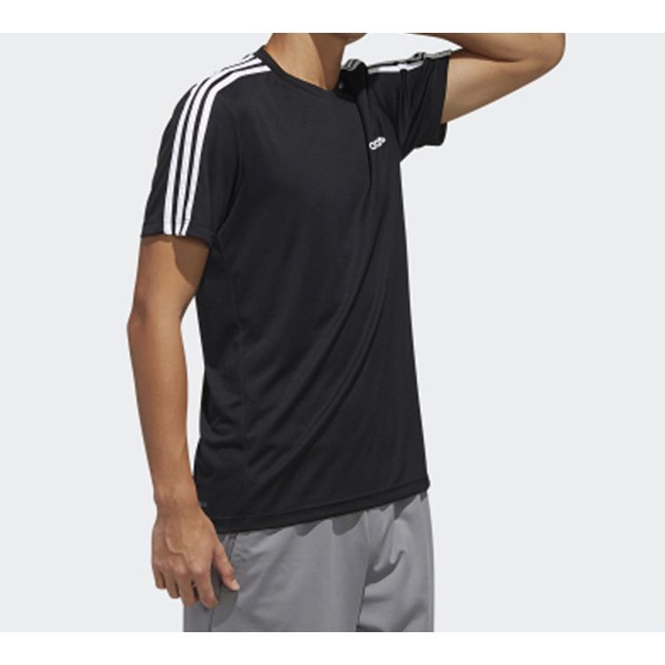 Adidas Striped Shoulder Logo Letter Short Sleeve T-Shirt Men Tops Black FL0349