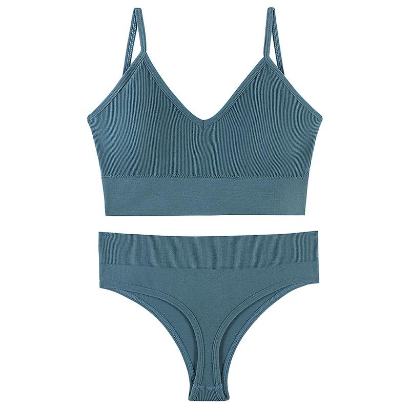 2Pcs Underwear Set Bra Set Women Panties Sexy G-String Seamless Bralette Female Wire Free Bra Sexy Panty Set Lingerie Soft Tank Crop Top Sleeping Bra