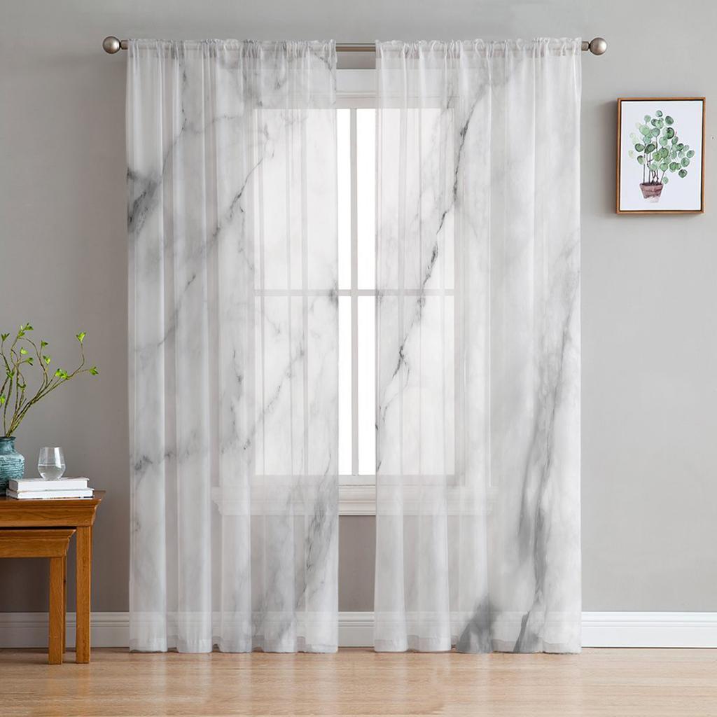 Luxury Tulle Curtains Marble Agate Summer Living Room Kitchen Chiffon Curtain Youth Bedroom Sheer Floor Valance Curtain