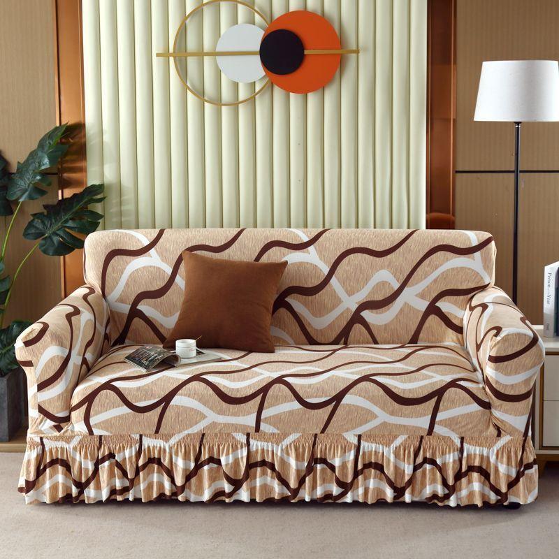 1pc Stretch Sofa Slipcover, Sofa Cover with Skirt, Couch Cover Furniture Protector, for Bedroom Office Living Room Home Decor