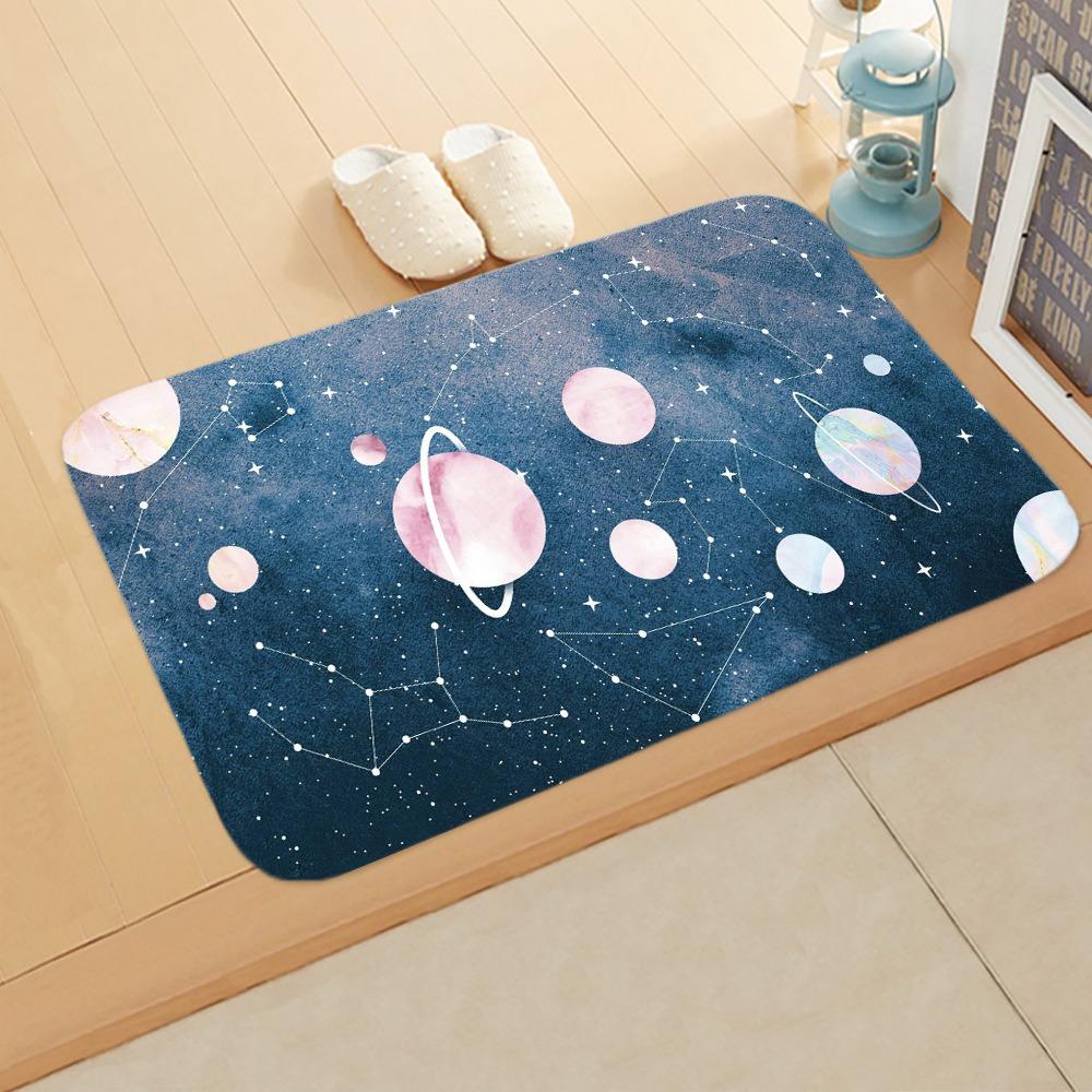 Cosmic Planet Flannel Doormats, Galaxy Constellation Designs, Colorful Celestial Patterns NonSlip Floor Mats for Home Decor