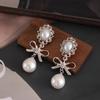 Elegant Baroque Pearl Earrings Vintage Bow Drop French Luxury Eleglant Ear Rings for Women Aretes De Mujer Jewelry Accessories
