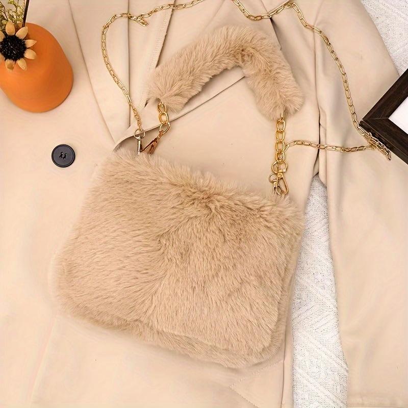 Cozy Plush Handbag Soft Plush Women's Handbag & Crossbody Bag with Detachable Strap | Cozy Shoulder Bag, Purse for Winter & Casual Outfits