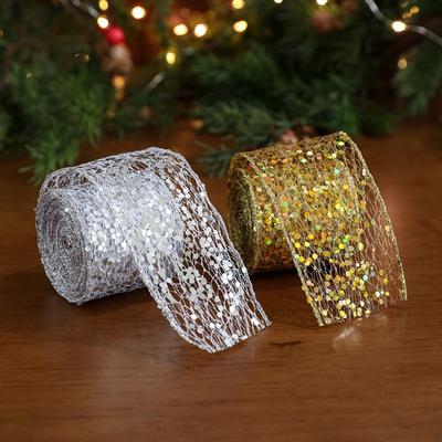 2M Sparkling Mesh Christmas Ribbon Elegant Glitter Sequins Wreath Decor Ribbon Satin Organza Wedding Decoration Ribbon