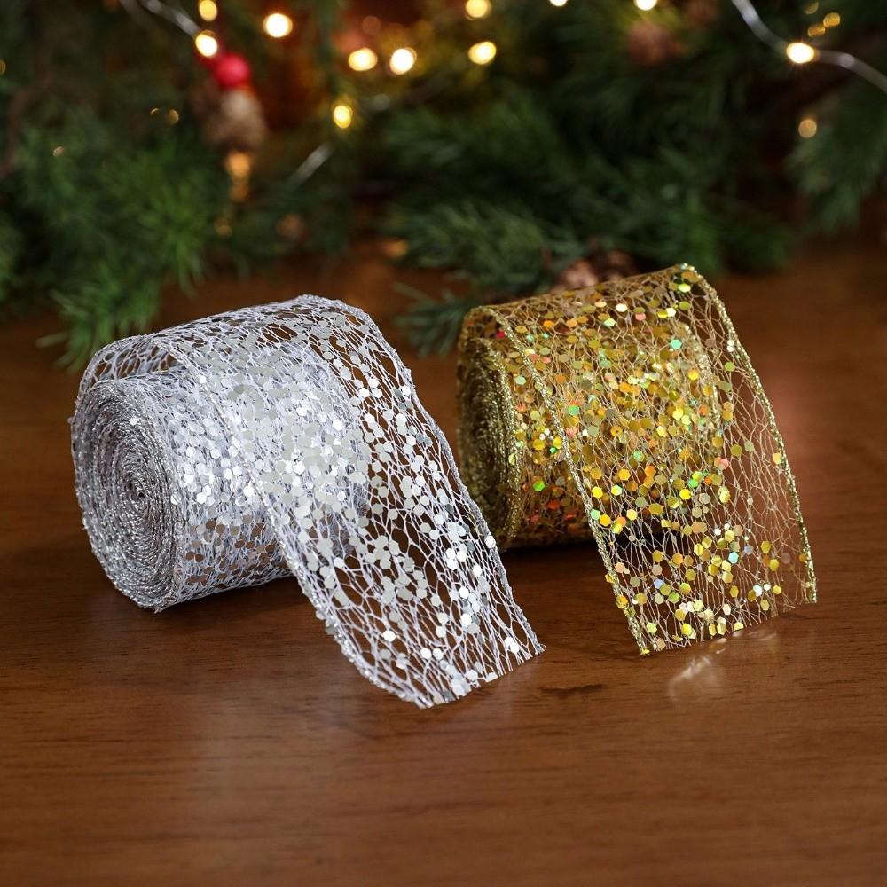 2M Panglică Elegantă de Crăciun Mășă Sclipitoare Panglică Decorativă Nuntă Decor Nuntă