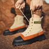 Autumn Winter Fashion Green Men Motorcycle Boot Platform Breathable Canvas Boots Men Lace-up Ankle Boots for Men Botas Masculino
