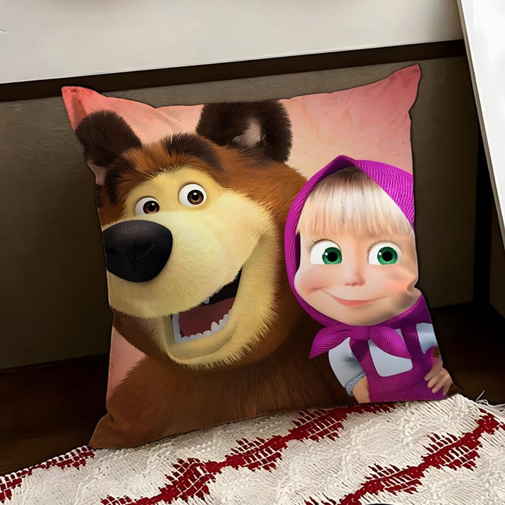 Cute MMasha and the BBear Cushion Cover Reversible Soft Durable Pillow Cover Home  Car MultiScene Use for Daily Comfort
