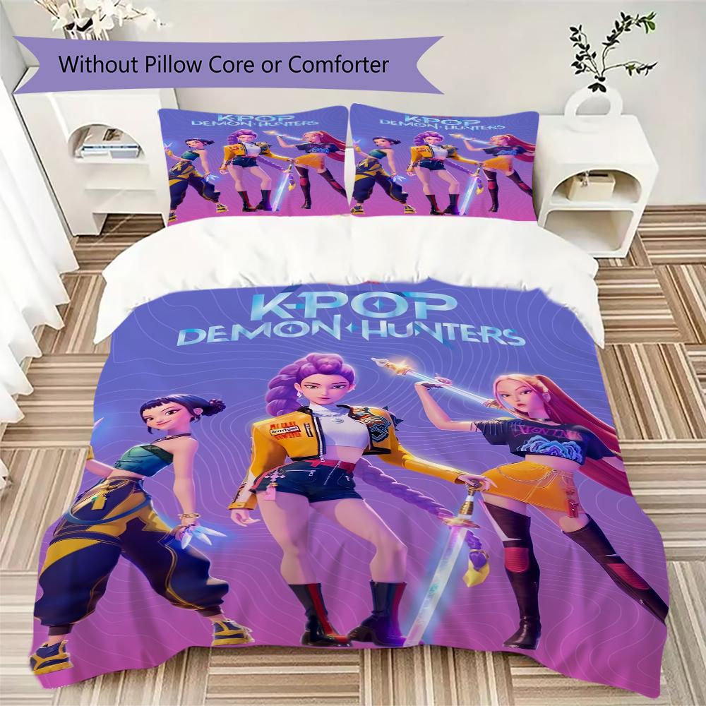 Kpop Demon Hunters Threepiece Set 1 Duvet Cover 2 Pillowcase Without Core Without Core Christmas Birthday Gift Bedding Set