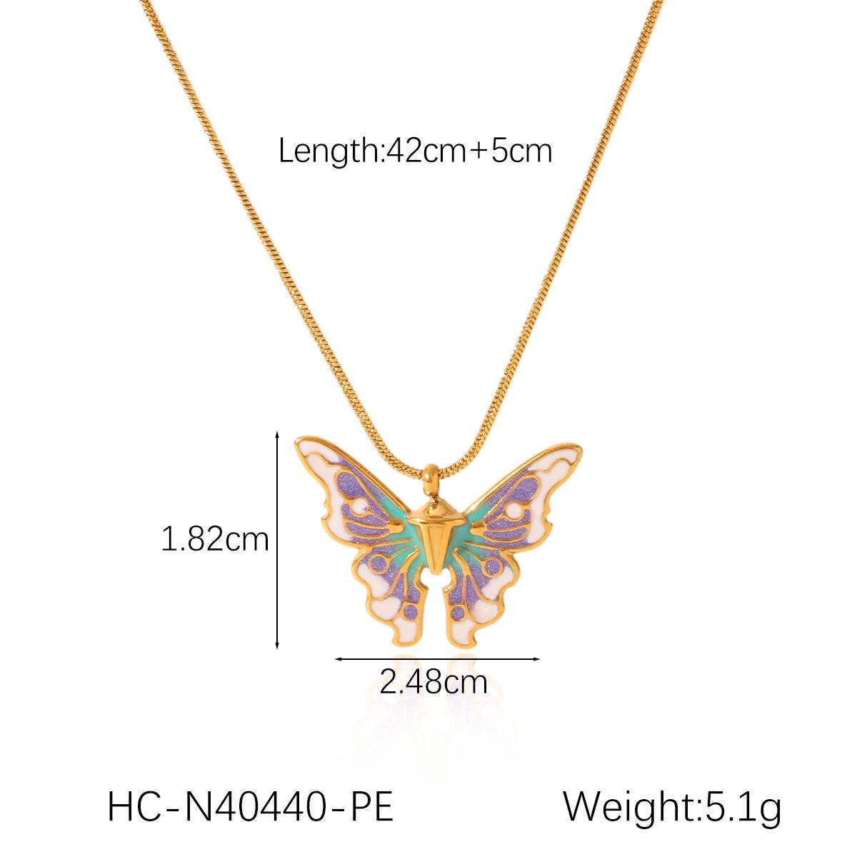 French Vintage Enamel Butterfly Pendant Necklace Titanium Steel Snake Chain Jewelry Light Luxury Fashion