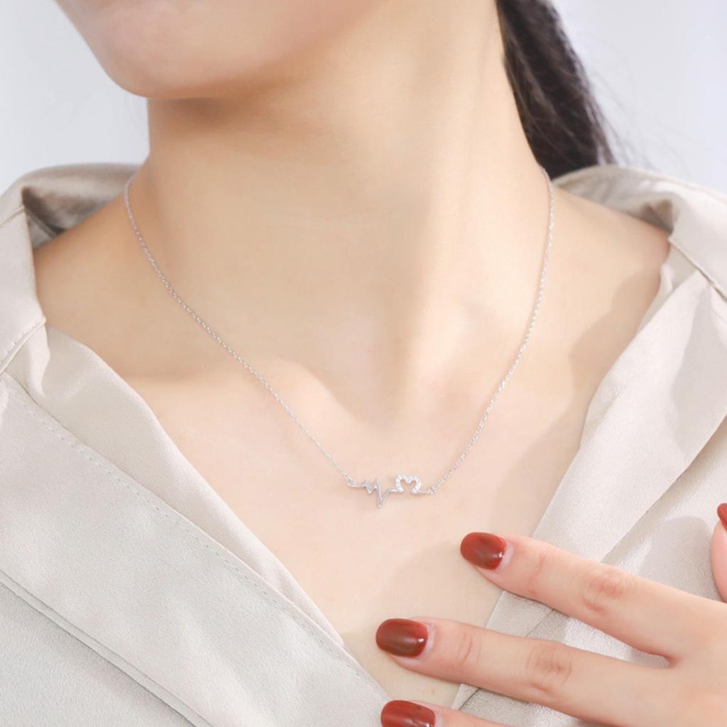Heartbeat Line Pendant Necklace with Sparkling Open Heart Detail Elegant Romantic Jewelry for Women
