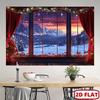 2D Christmas Sunset Window Backdrop Snowy Mountain Scenery Studio Background