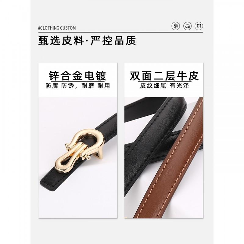 Womens Genuine Leather Thin Belt With Zinc Alloy Buckle Fashion Minimalist Waistband Dresses Pants Casual Office Wear