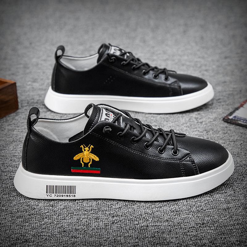 

Live leather board shoes low-top big-name little bee little white shoes breathable men s sports and leisure shoes 44