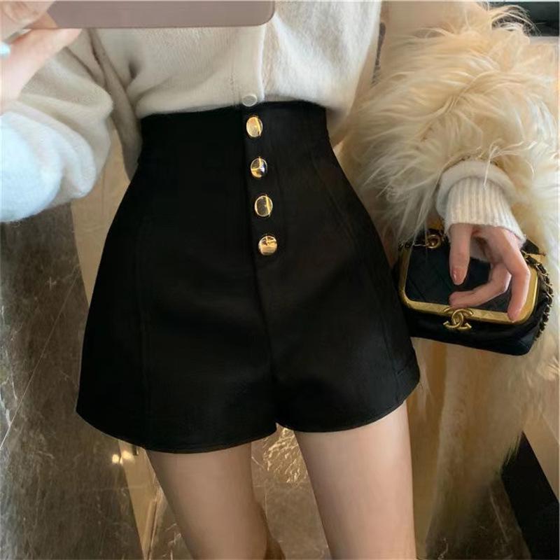 

Женские летние 2023 шорты с высокой талией, однобортные, приталенные, повседневные 4XL чёрный