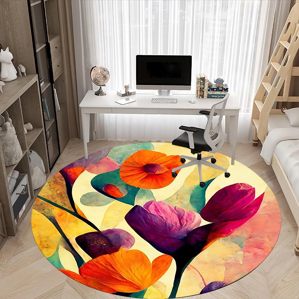 1pc Floral Abstract Office Round Area Rug, Indoor Mat Suitable ForOffice, Under Office Chairs Bedroom Living Room Home Decor, Room Decot050