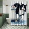 Jit1Pc Bathtub Cat Pattern Print Shower Curtain, High-End Elegant And Convenient Installation Bathroom Curtain, Suitable For H