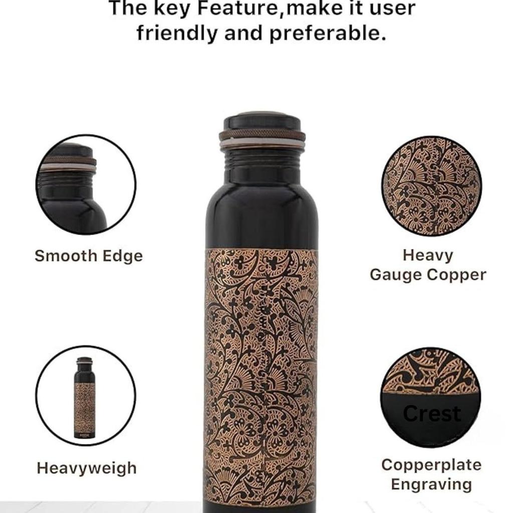 Copper Water Bottle 1 Litre | Water Bottle for Office | Water Bottle for Kids | 100% Pure Copper Insulation Wide Mouth with Ergonomic Design