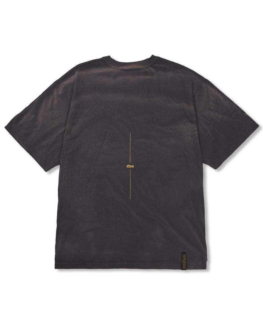 STIGMA Cross Smile Vintage-Like Washed Oversized Short Sleeves T-Shirts Charcoal