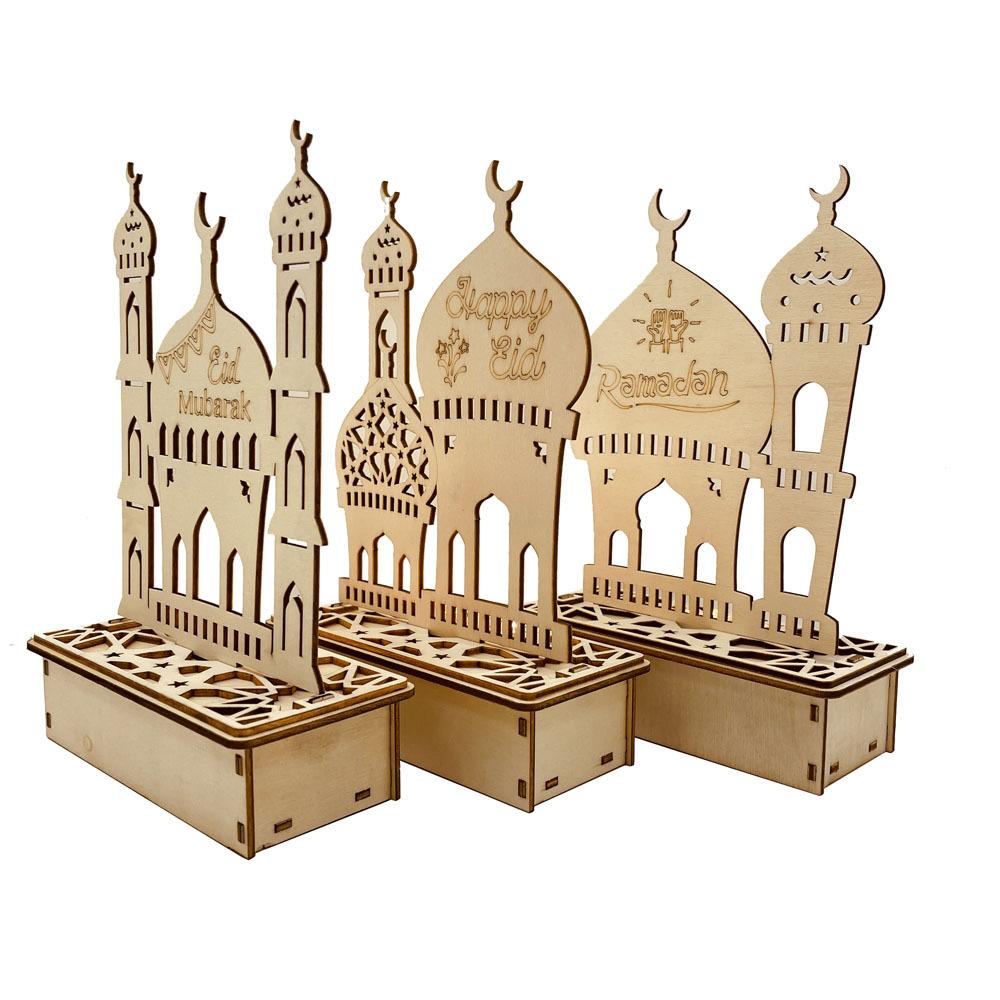 Wooden LED Lamp Ramadan Decoration Portable Eid Ramadan LED Night Light Table Ornament Ideal for