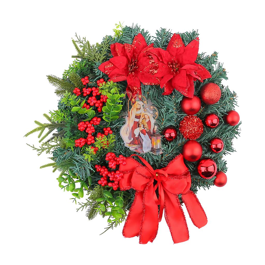 Christmas Wreath With Lights Red Bow Holiday Door Decorations For Window Porch Indoor Outdoor Party Scene Decoration
