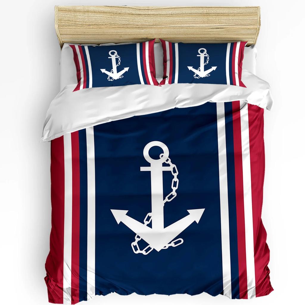 Nautical Anchor Ship Lighthouse Whale Art 3Pcs Bedding Set For Double Bed Home Textile Duvet Cover Quilt Cover Pillowcase