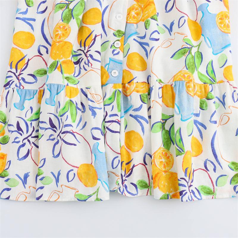 TAOP&ZA Summer Women's Linen Print Slim Midi Slip Dress