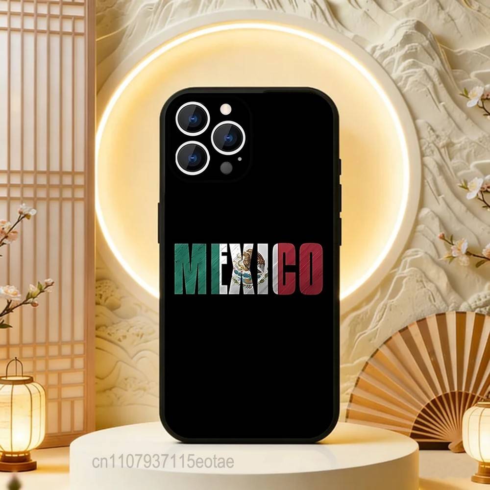 Mexico National Emblem Flag Phone Case For iPhone 17,16,15,14,13,12,11,Pro,Max,Plus,E,Air,Mini Protective Black Cover